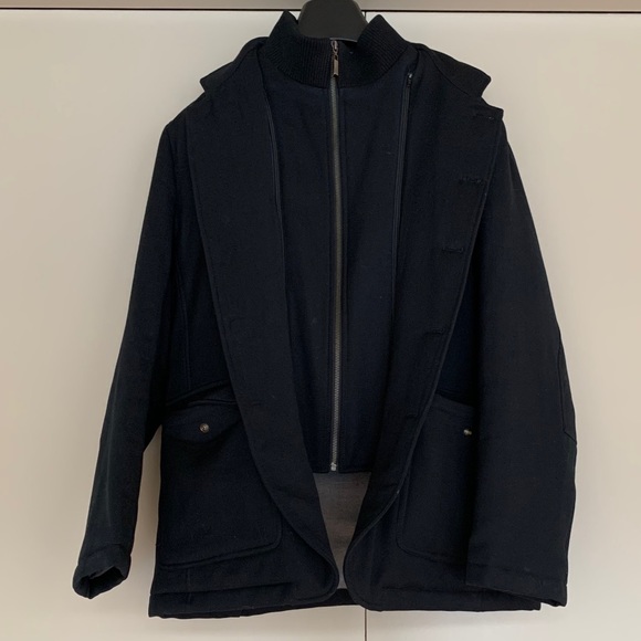 Gio Matto Men’s Black Coat with Interior Wool Bib - Picture 2 of 5